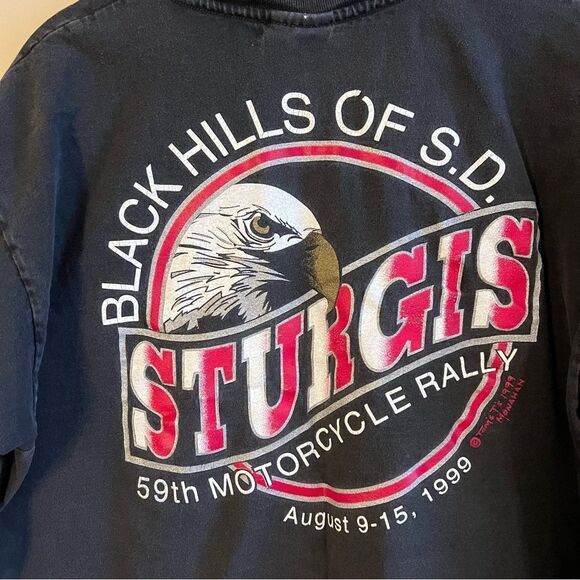 ✨ Vintage Hanes Black Sturgis 1999 Motorcycle Rally Shirt Large - Picture 7 of 9